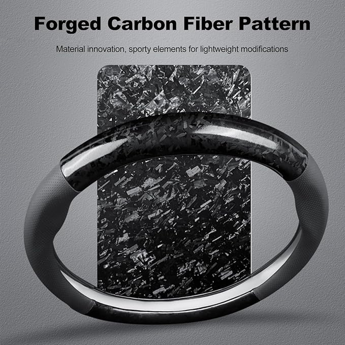 Ergocar Car Steering Wheel Sleeve, Round Forged Carbon Fiber and Leather Material Steering Wheel Sleeve, 37-38cm/14.5-15inch, Non-Slip, Soft, Breathable, Sports Style