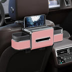 Multifunctional Car Seat Back Organizer Box with Drink Cup Holder, Makeup Mirror, Tissue Box& Hooks for Car Seat Back, New Upgrade Car Headrest Backseat Organizer Suitability for Wife, Girlfriend