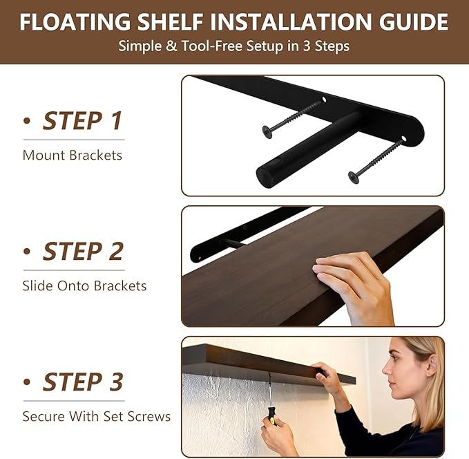 IEO Long Wooden Floating Shelves for Room Wall, Natural Wood Floating Shelves Wall Mounted Kitchen Shelf for Living Room, Bed