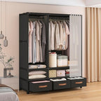 Portable Closet,Portable Closets for Hanging Clothes,Japanese Style Wardrobe Clothing Rack with 3 Drawers,1 Hanging Rods and 