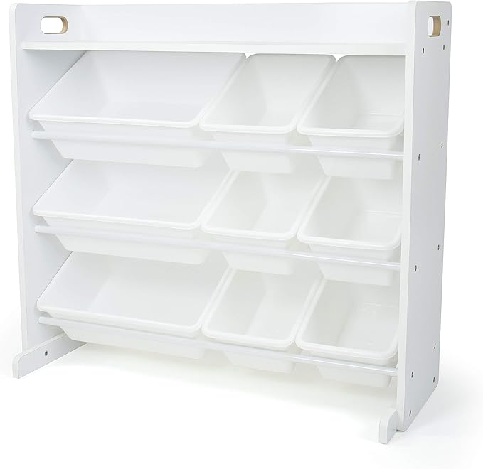 Humble Crew Toy Storage Organizer with Top Shelf and 9 Removable Bins, White/White – Toddler Bookshelf with Toy Organizer - M