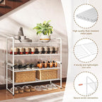 2 Tier Stackable Shoe Rack, 32.5" Wide All Metal Free Standing Shoe Storage Organizer for Entryway, Closet, White