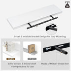 Vivelove Wooden Floating Shelves for Wall 24” x 8”x 1.4”, Solid Wood Shelf with Invisible Brackets, Deep Wall Shelves for Bat
