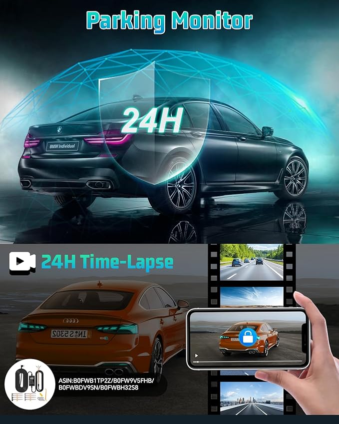 4K Dash Cam, 4K+2K Dash Cam Front and Rear W/ 5GHz WiFi & APP Control 64GB Included, 3.2" IPS Screen Car Dash Cam W/ 24H Park