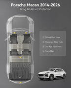 3W Floor Mats & Cargo Liner for Porsche Macan 2014-2025 2026 TPE All Weather Custom Fit Floor Liner for Macan Full Set Car Liner Black