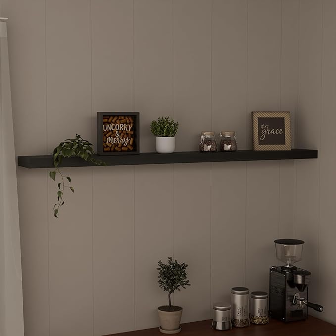 IEO Long Wooden Floating Shelves for Room Wall, Natural Wood Floating Shelves Wall Mounted Kitchen Shelf for Living Room, Bed