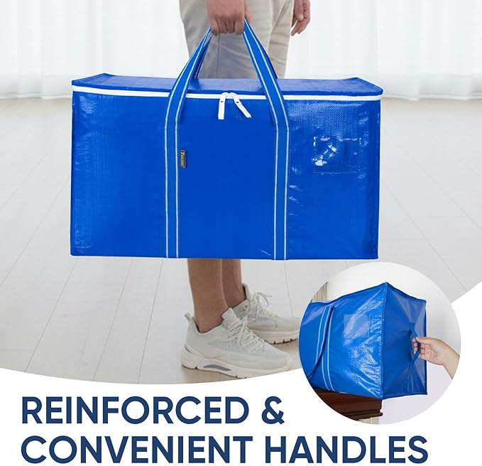 BALEINE 2-Pack Oversized Moving Bags with Reinforced Handles, Heavy-Duty Storage Tote for Clothes, Moving Supplies (Royal Blu