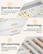 AKOZLIN Jewelry Box with Clear Lid Functional Leather Jewelry Storage Organizer Case 2 Drawers for Women Girls Necklace Ring 