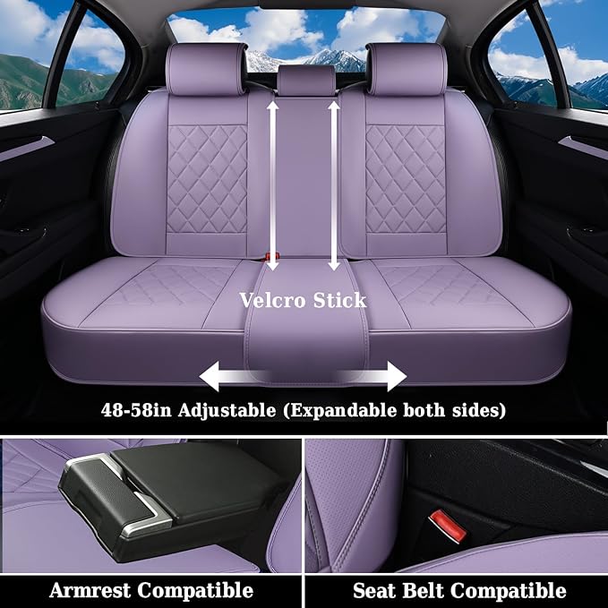 Coverado Car Seat Covers Full Set, Purple Leather Seat Covers for Cars, Luxury Front and Back Car Seat Protector, Universal W