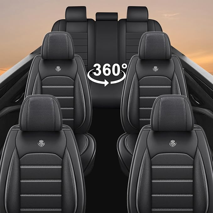 Seat Covers Custom Fit for GMC Yukon XL 2000-2026, 7 Seat, Compatible Airbag Non-Slip Waterproof Leather Seat Cover, Luxury Interior Car Seat Covers Full Set, Black