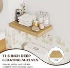 Fun Memories 12 Inch Deep Floating Shelves for Wall, 20 Inch Long Wall Mounted Storage Shelf with Invisible Brackets, 3 Pack 