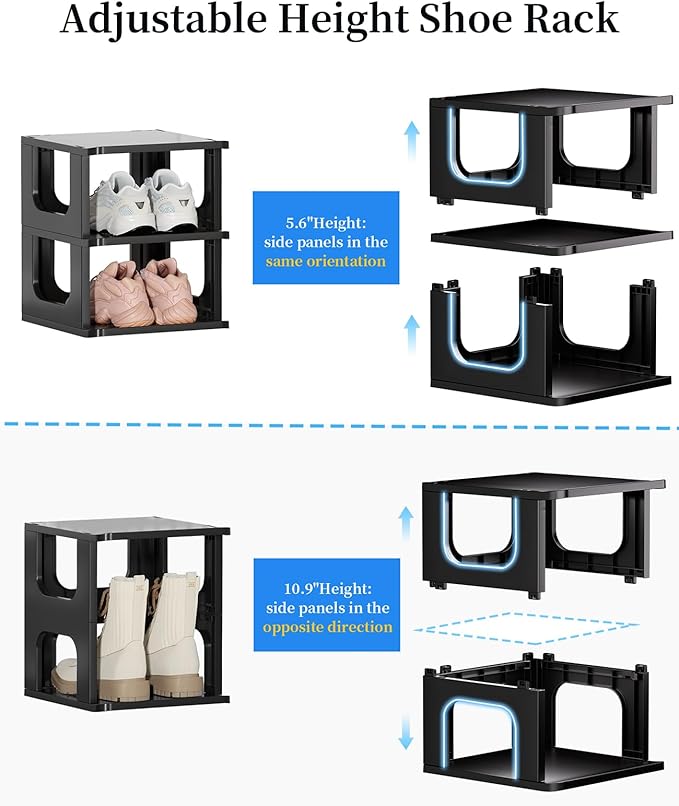 HAIXIN Adjustable 10 Tier Shoe Organizer - Narrow Plastic Vertical Shoe Rack for Closet, Entryway, Boots - Stackable Shoe Cab