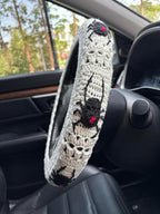 Crochet Spider Steering Wheel Cover Universal 14-15 inch (C,Wheel Cover+2 Belt Cover)