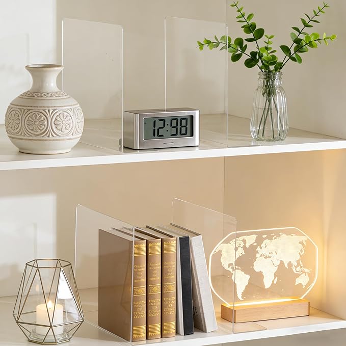 Shelf Dividers for Closet Organization: 12" Tall Acrylic Closet Dividers for Shelves - Clear Free Standing Shelf Separators f