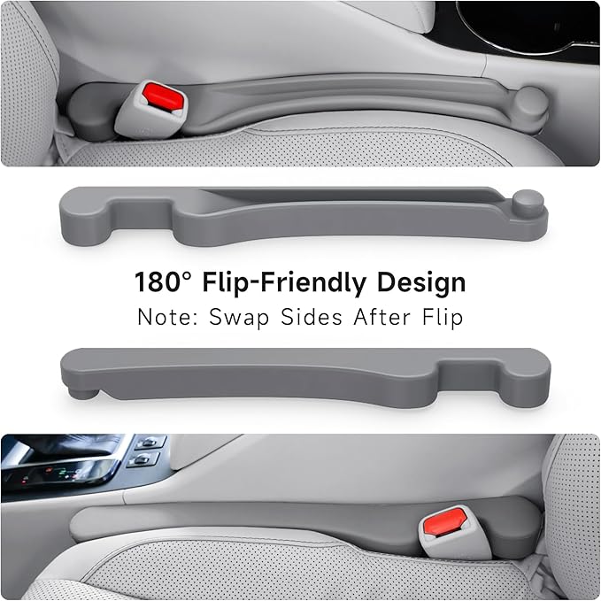 Car Seat Gap Filler Set of 2, 3IN1 Seat Side Gap Filler Plug with Storage Slot & Hook Function, Soft Foam Universal Fit Car SUV Truck Fill Gap Between Seats Console Organizer（Standard Gray）