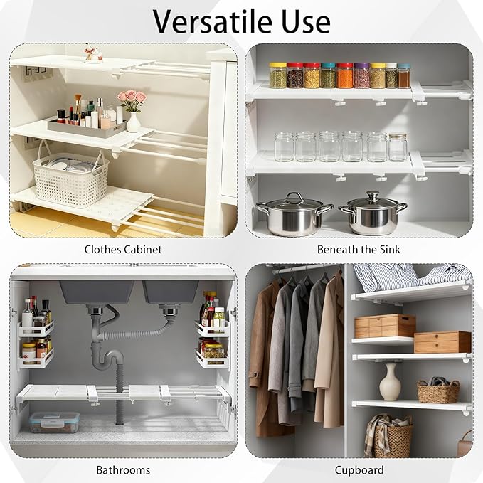 5 Pcs Closet Tension Shelf Rod Expandable Adjustable 10.83-18.3 inch Shelf Locker, Wardrobe Storage Organizer, Cabinet Layere