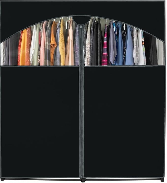 HOLDN’ STORAGE Portable Wardrobe Closet - 65 lb Large Capacity, Internal Heavy Duty Metal Rod, Zipper & Clear Window, Durable
