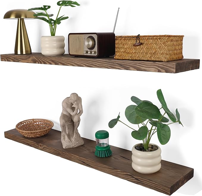 BGMG Floating Shelves 36 inch Long, Distressed Wide Rustic Wooden Wall Shelves for Bathroom Living Room Bedroom Kitchen Farmh