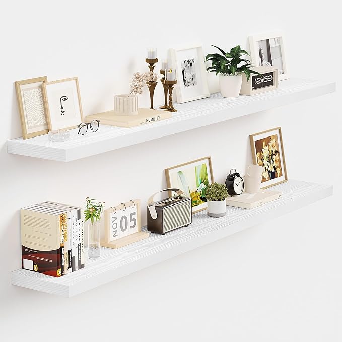 Vivelove White Floating Shelves 48 Inches Long, Wall Display Shelves with Invisible Brackets, for Bathroom Living Room Kitche