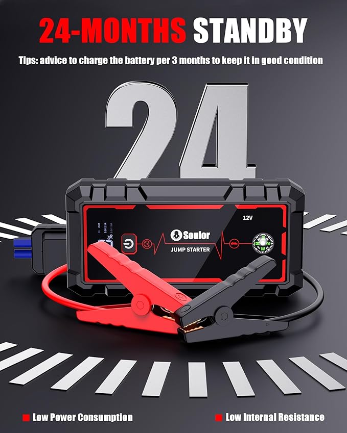Jump Starter, 5000A Car Battery Jumper Starter Portable, Jump Box Battery Booster with 3 Modes Flashlight, Jumper Cables