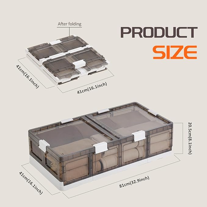 2-Pack Under Bed Storage Containers with Wheels - Stackable, Foldable Plastic Storage Boxes with Lids for Clothes, Shoes, Bla