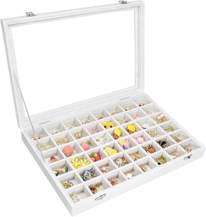 Vicoter Velvet Jewelry Tray 48 Compartments Jewelry Display Organizer with Transparent Cover Rings, Earrings, Necklaces, Pend