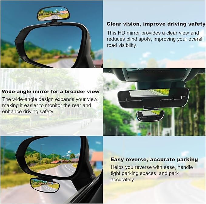 LivTee Blind Spot Mirror, HD Glass Frameless Convex Rear View Mirrors Exterior Accessories with Wide Angle Adjustable Stick for Car SUV and Trucks, Black