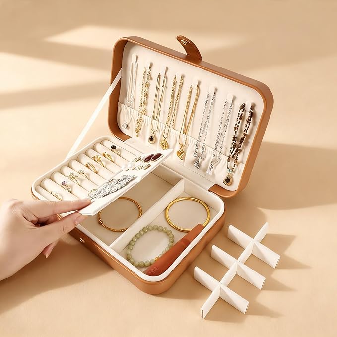 Luxury Small Travel Jewelry Box with Earring Compartments, Rectangle Jewellery Organizer Case for Women,Valentine's Day Gift 