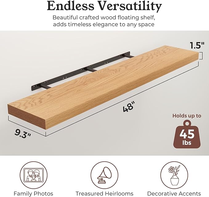 Floating Shelves for Wall, 9.3" Deep Wall Mounted Wood Shelves for Bathroom, Bedroom, Living Room, Kitchen, Hanging Shelf for