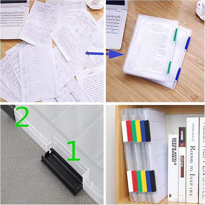 Lemical Paper Storage Containers 4 Pack Scrapbook Storage Box Portable Project Case for 8.5 x 11 Paper Letter Plastic Documen