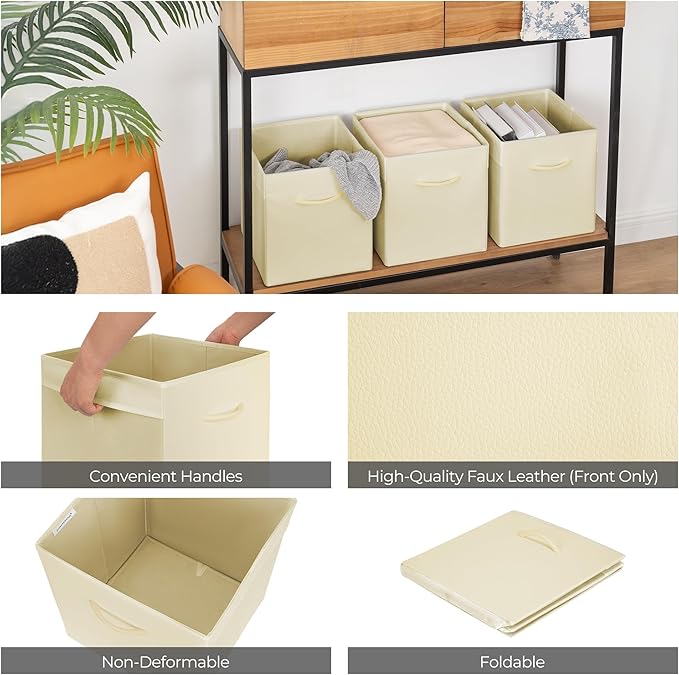 StorageWorks Beige Storage Cubes, 11 Inch Cube Storage Bins with Handle, Cube Storage Organizer Bins for Shelves and Closet, 