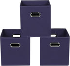 Navy Blue Fabric Storage Bins, Set of 3, 11x11x11, Foldable Cube Bins for Cloth or Accessory Storage