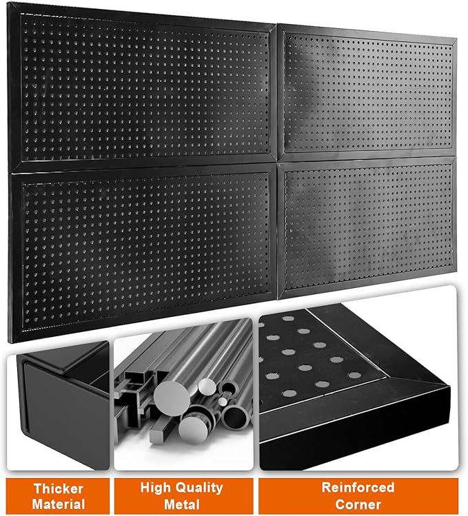 Jack Boss 48x24 Inch Metal Pegboard Wall Organizer, Black Pegboard Panels Tool Organizer Kit with Accessories Hooks and Bins,