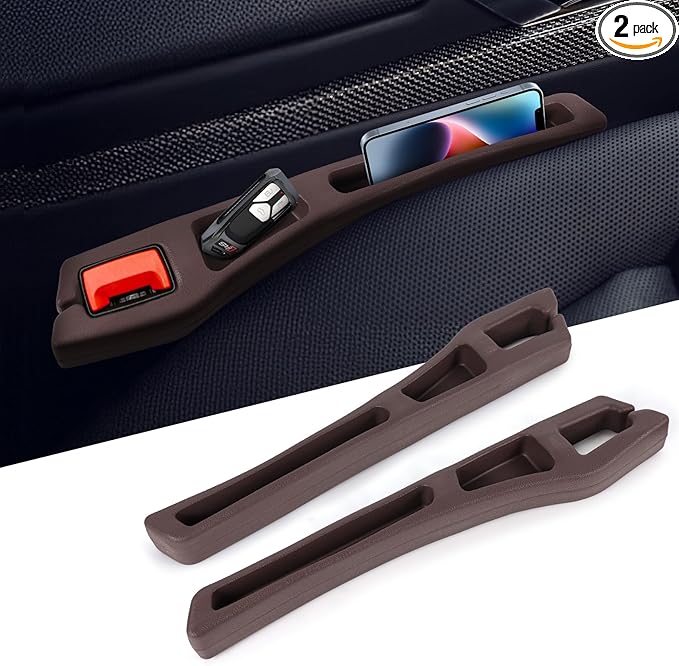 Hovom 2PCS Car Seat Gap Filler Organizer, Multi-purpose Automotive Seat Gap Storage Organizer for Key Phone Card, Auto Seats Crevice Filler Stop Things from Dropping, Car Accessories (Brown)