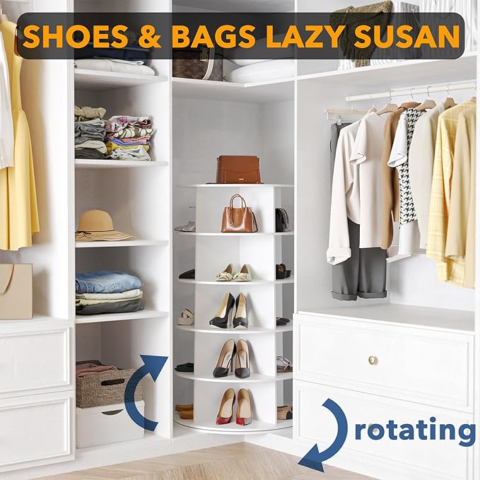 SpaceAid 5 Tier Rotating Shoe Rack Tower, Spinning Shoe Display Lazy Susan, Revolving 360 Shoe Rack Storage Round Carousel, V
