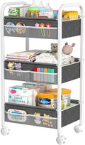 Baby Diaper Caddy Rolling Utility Cart, 3 Tier Baby Essentials Nursery Organizer and Storage with Dividers and Drawers for Cr