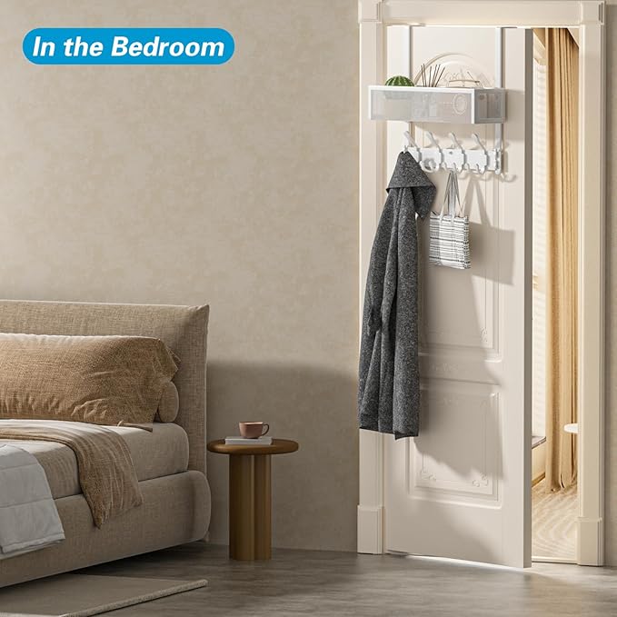 Over The Door Hooks Organizer, Over The Door Coat Rack with 12 Coat Hooks, Door Hanger Towel Rack, Back of Door Storage for B