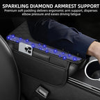 NBTEPEM Bling Car Center Console Cover, Leather Car Arm Rest Cover Cushion with 2 Storage Bags, Universal Automotive Armrest Protector Storage Box, Bling Accessories Interior for Most Vehicles (Blue)