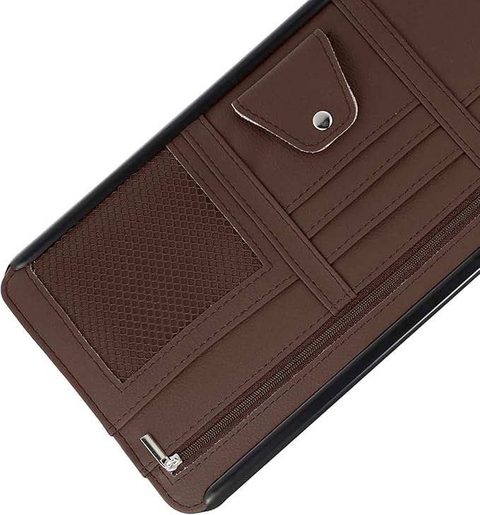X AUTOHAUX PU Leather Car Sun Visor Organizer Glasses Holder Auto Accessories Pocket Organizer with Panel Back Brown