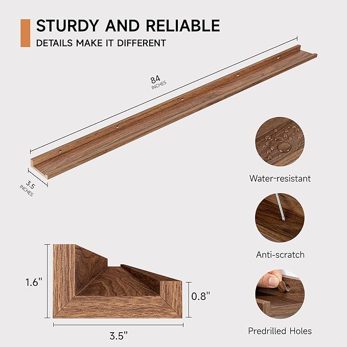 Floating Picture Ledge Shelves for Wall Set of 2, 84 Inches Picture Ledge Shelf with Long Large Nursery Book Shelf for Toys S
