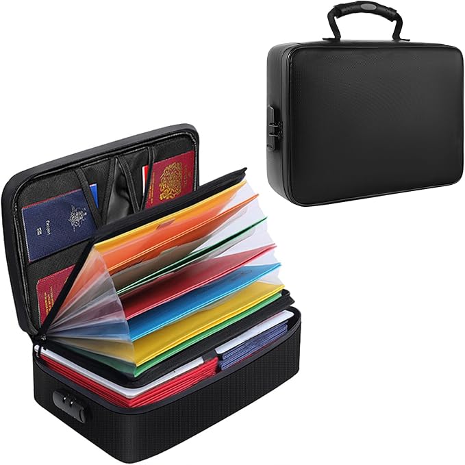 Fireproof Document Box File Organizer with Lock, Fireproof Document Bag Waterproof Fire Proof File Boxes Travel Important Doc