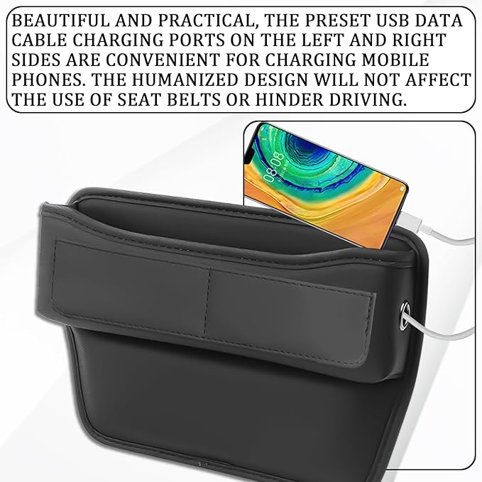 msyuusr Car Seat Gap Filler Organizer, Front Seat Leather Storage Box, Car Organizers and Storage, Car Accessories for Women Men, Car Seat Gap for storage Phones, Glasses, Keys, Cards (Black)