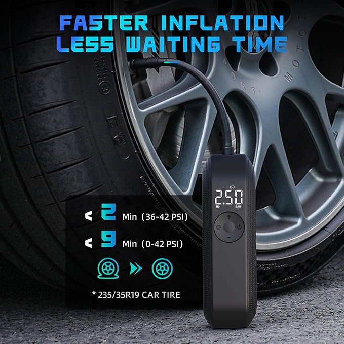 CYCPLUS Electric Air Compressor Portable Bicycle Pump Car Tire Inflator, Max 150 PSI, Auto Shut-Off Air Pump with Presta and Schrader Valves for All Bicycles Motorcycles and Cars