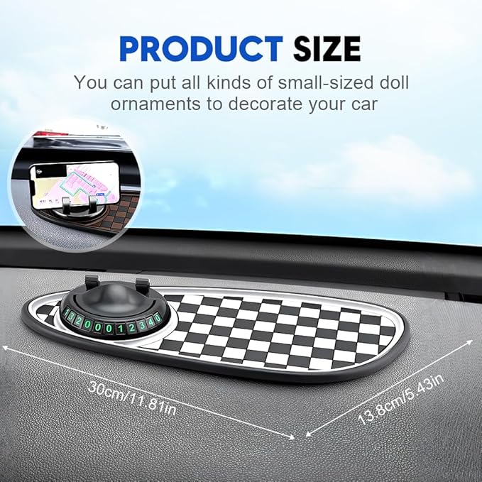 Multifunctional Car Anti Slip Pad, Multifunctional Rotatable Phone Holder Car DashboardMat with Temporary Parking Number, Aut