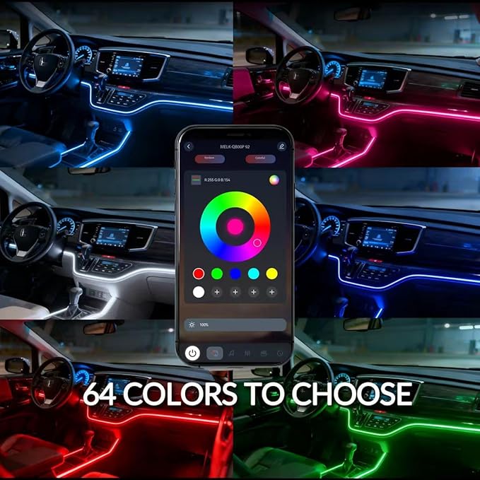 Interior Car Strip Lights Dreamcolor Acrylic Car Decorative Lights with APP Control Multicolor Internal Lighting Kit Music&DIY Function Ambient Fiber Optic Strip LEDs (Dreamcolor 18-1)