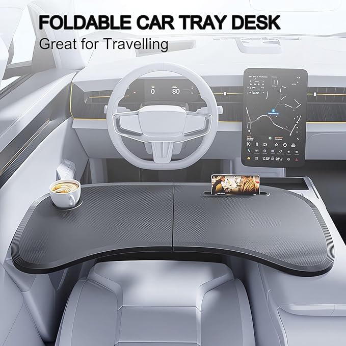 Foldable Car Tray for Tesla Model Y 3, Car Desk Steering Wheel Tray, Foldable Car Table Tray, Foldable Desk Food Tray for Eating and Traveling