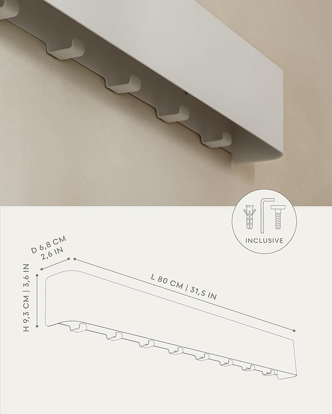 Kazai.® Coat Rack Wall Mount with Shelf 'Tone' | Modern Design Coat Hanger with Hidden Hooks and Storage | Hat Rack with Shel