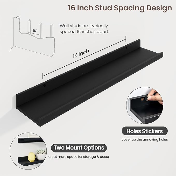 Axeman 30 Inch Floating Shelves | Black Picture Ledge Shelf Set of 3 | Rustic Wood Wall Shelves with Lip | 30" Black Picture 
