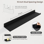 Axeman 30 Inch Floating Shelves | Black Picture Ledge Shelf Set of 3 | Rustic Wood Wall Shelves with Lip | 30" Black Picture 