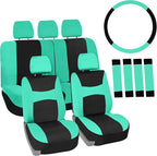 FH Group Full Set Cloth Car Seat Covers , Universal Fit combo, Low Back Front Seat Covers, Airbag Compatible, Split Bench Rear Seat, Washable Seat Cover for SUV,Sedan,Van, Mint